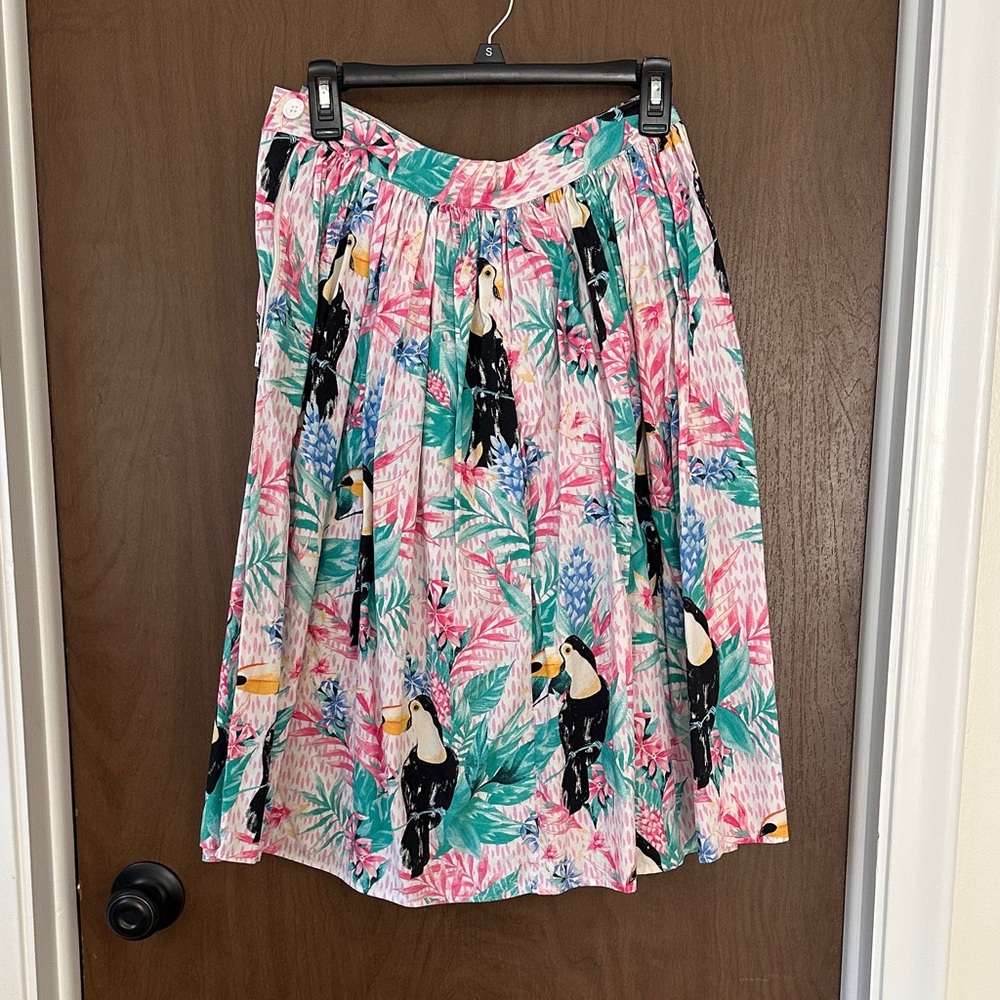 Hell Bunny Pink and Green Tropical Midi Skirt